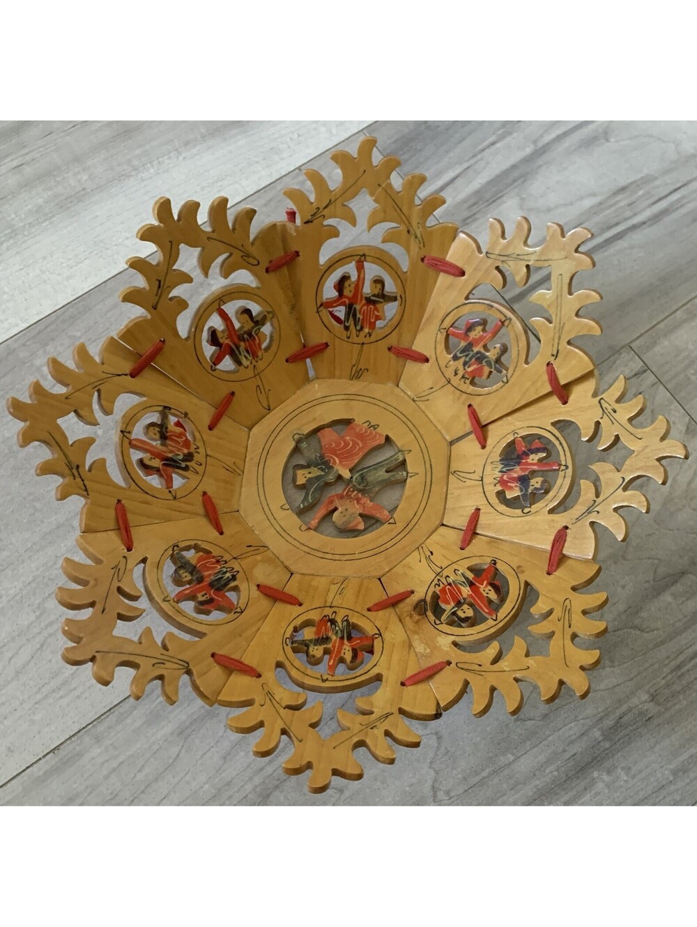 Vintage Folk Art Wood Bread Bowl